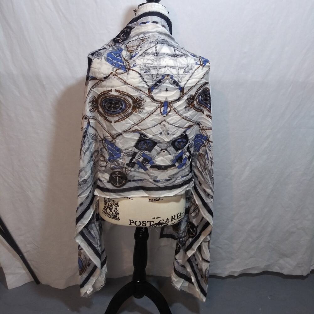 Chicos Nautical Print Scarf in Blue and White Coastal Beach Size OS - Picture 6 of 7